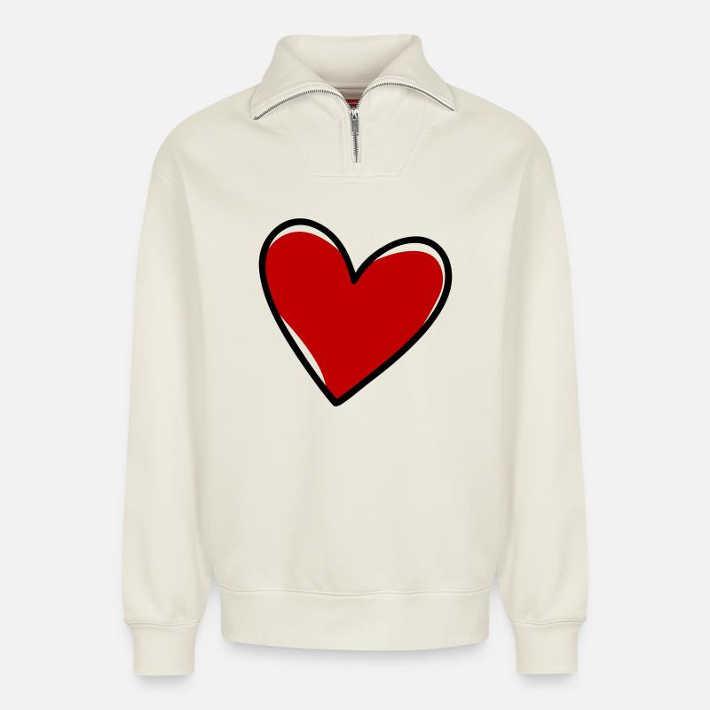 Herzen Liebe Symbol - Relaxed Unisex Organic Half Zip Sweatshirt – von SPREAD - Naturweiß