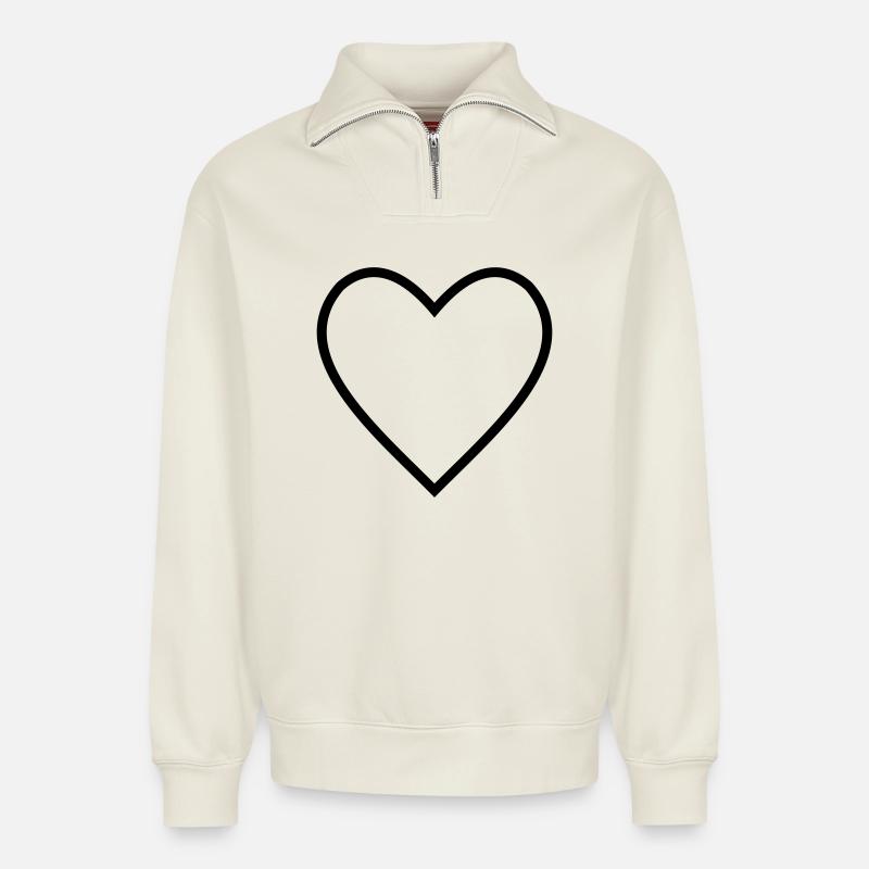 Herz Lineart - Relaxed Unisex Organic Half Zip Sweatshirt – von SPREAD - Naturweiß