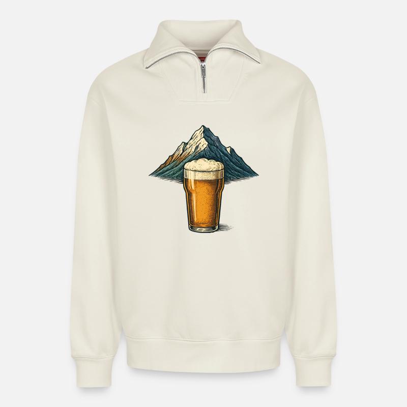 Bergbier Berglandschaft - Relaxed Unisex Organic Half Zip Sweatshirt – von SPREAD - Naturweiß