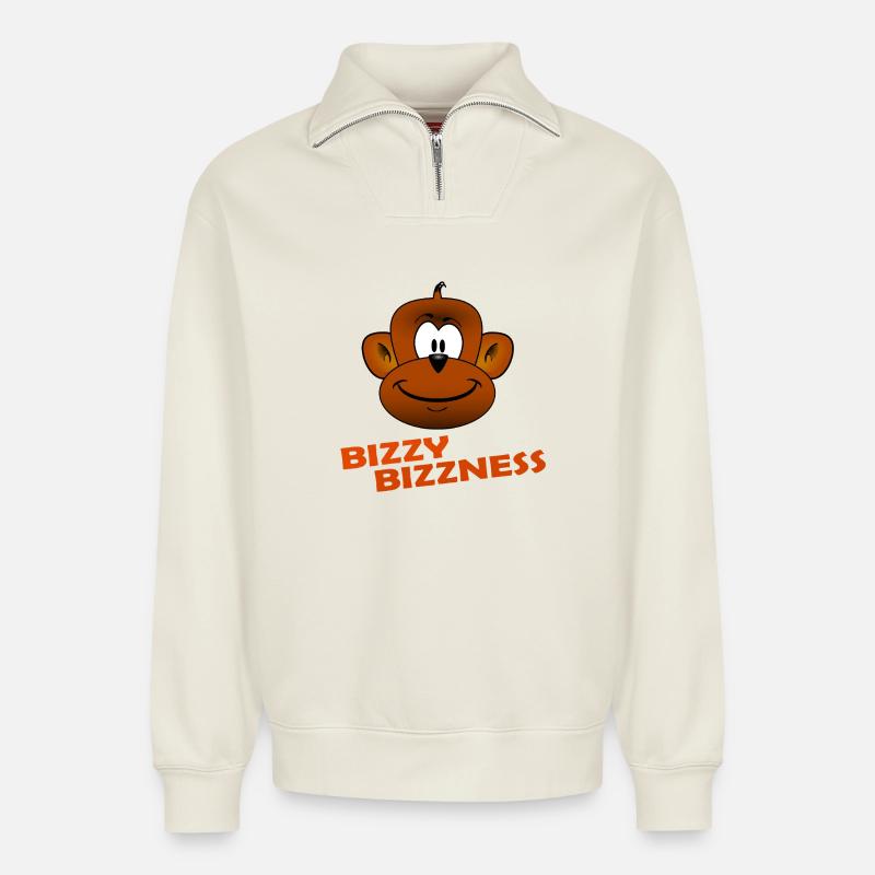 BIZZY BIZZNESS - Relaxed Unisex Organic Half Zip Sweatshirt – von SPREAD - Naturweiß