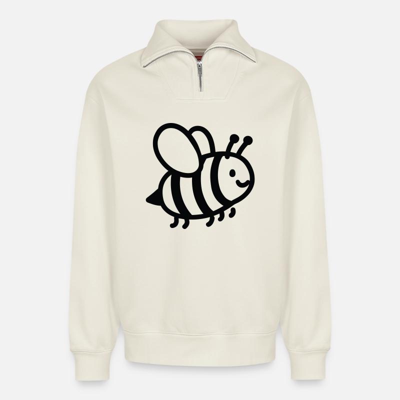 Biene - Relaxed Unisex Organic Half Zip Sweatshirt – von SPREAD - Naturweiß