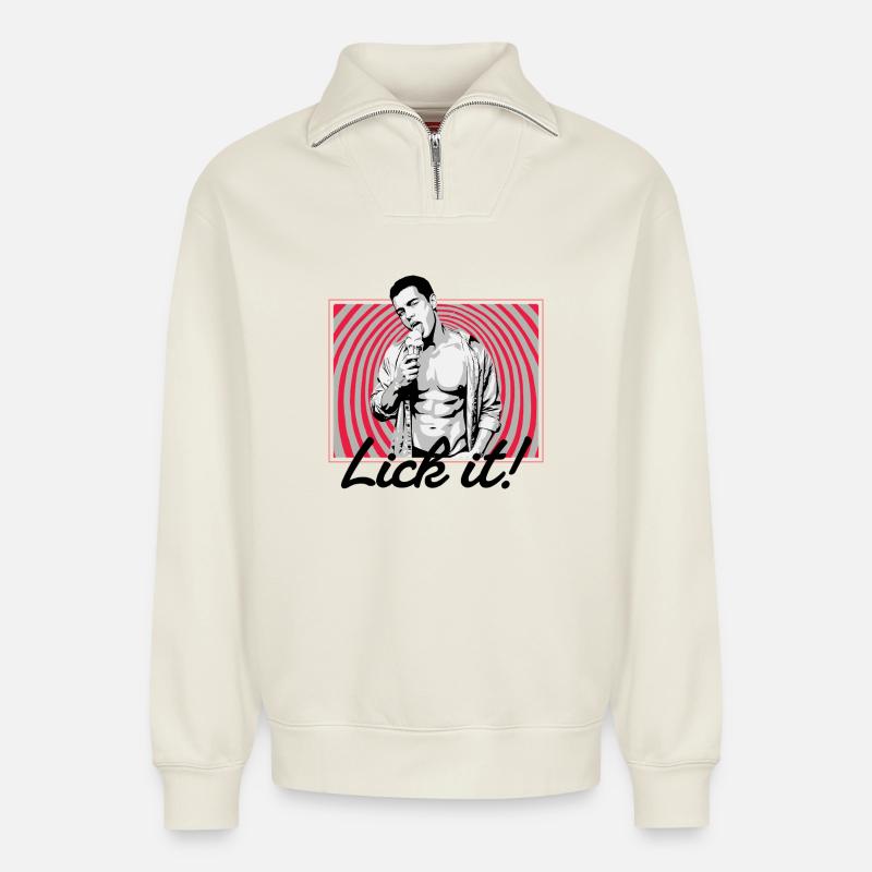 Retro Pop Art: Eiscreme Pose - Relaxed Unisex Organic Half Zip Sweatshirt – von SPREAD - Naturweiß