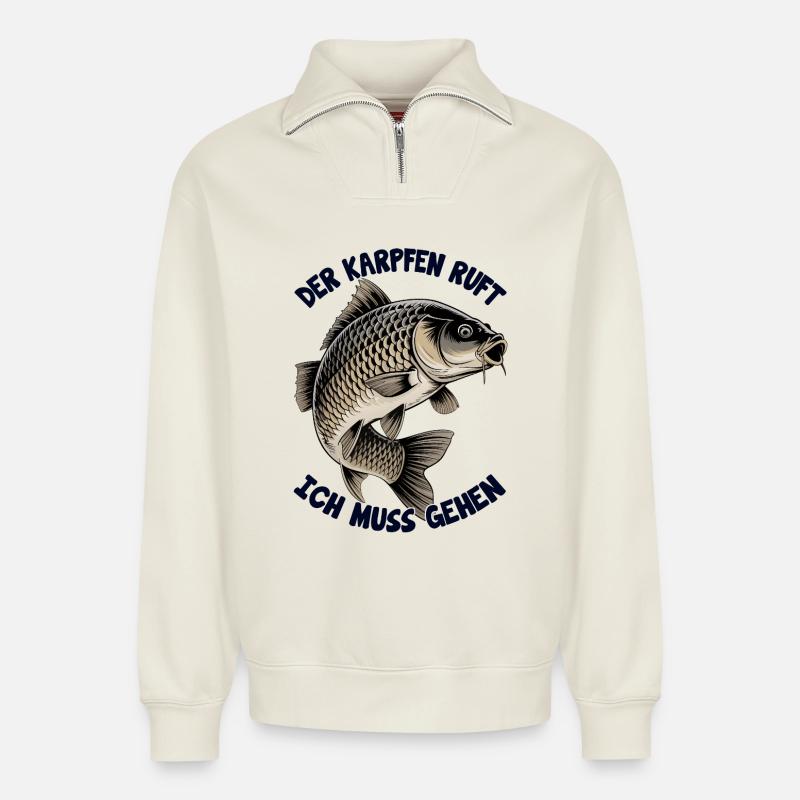 Der Karpfen ruft - Relaxed Unisex Organic Half Zip Sweatshirt – von SPREAD - Naturweiß