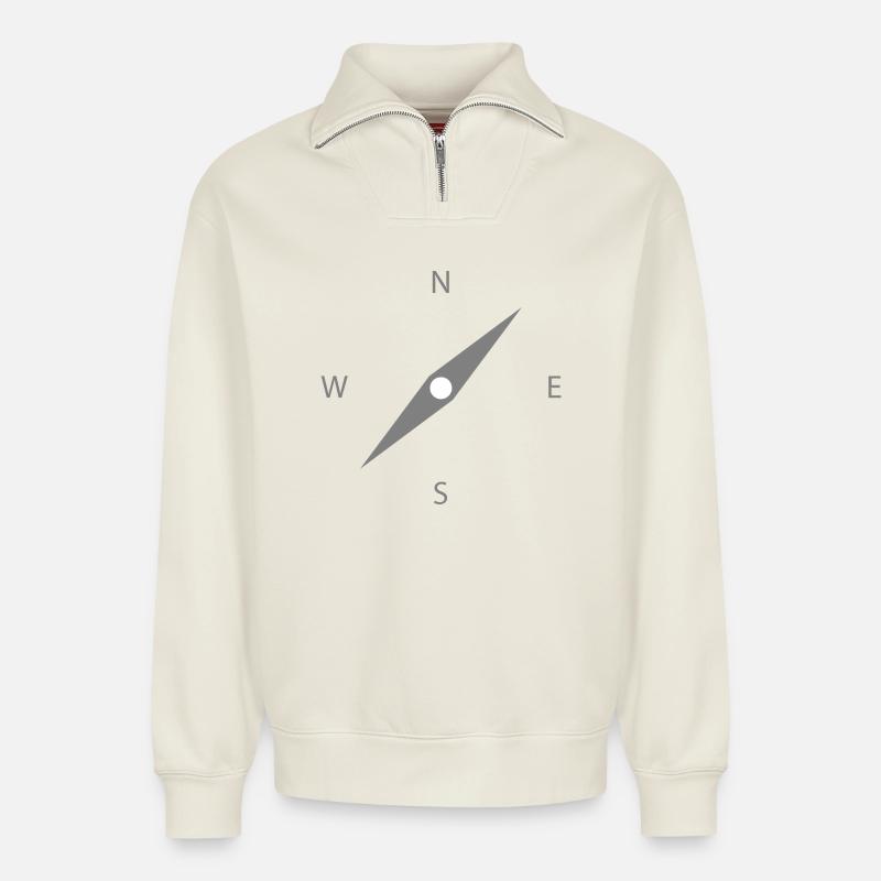 Nordstern Kompass Illustration - Relaxed Unisex Organic Half Zip Sweatshirt – von SPREAD - Naturweiß