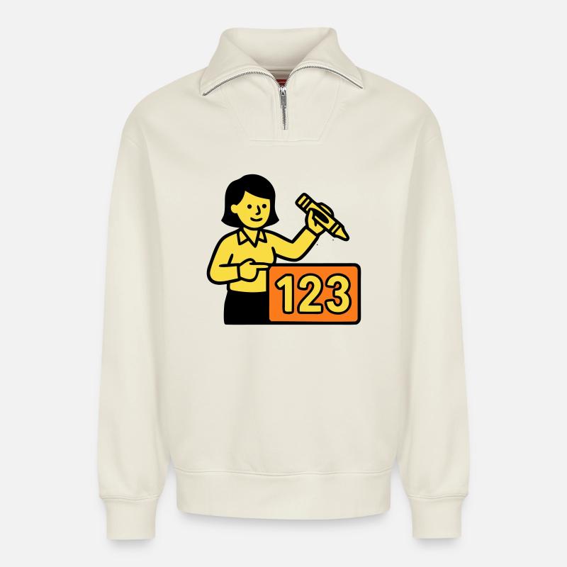 Enseignant Math 123 School - Sweat unisexe décontracté en coton biologique à demi-zip – de SPREAD - blanc cassé
