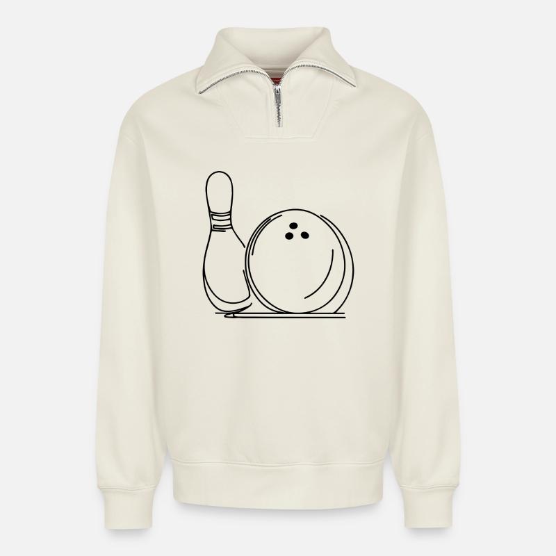 Bowlingkugel und Pin - Relaxed Unisex Organic Half Zip Sweatshirt – von SPREAD - Naturweiß