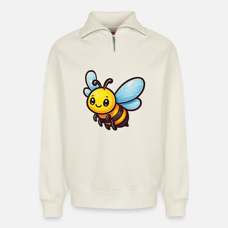 Sunny Bee Cartoon-Maskottchen - Relaxed Unisex Organic Half Zip Sweatshirt – von SPREAD - Naturweiß