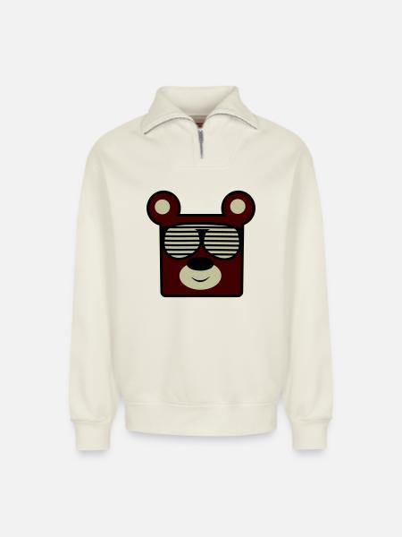 Bear with retro sunglasses - Relaxed Unisex Organic Half Zip Sweatshirt – by SPREAD - off white