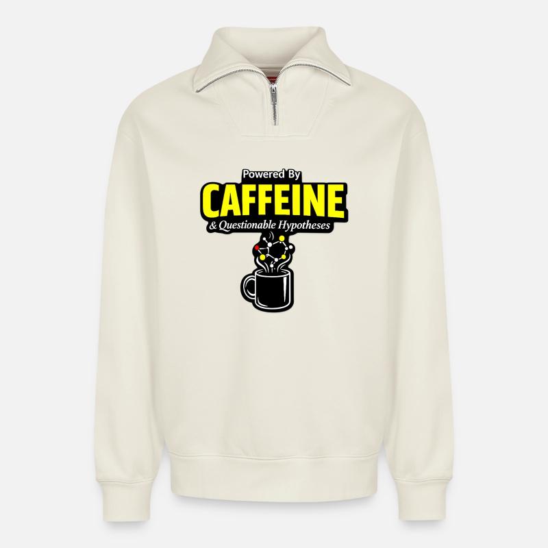 Kaffeechemie: Koffein Molekül Becher - Relaxed Unisex Organic Half Zip Sweatshirt – von SPREAD - Naturweiß