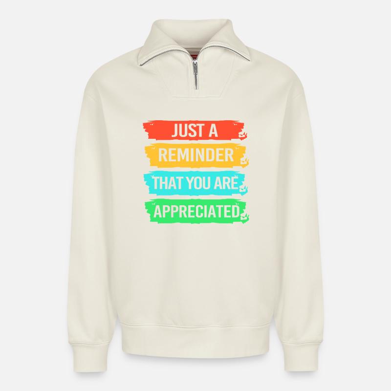 Mitarbeiter der Woche Mitarbeiter des Monats - Relaxed Unisex Organic Half Zip Sweatshirt – von SPREAD - Naturweiß