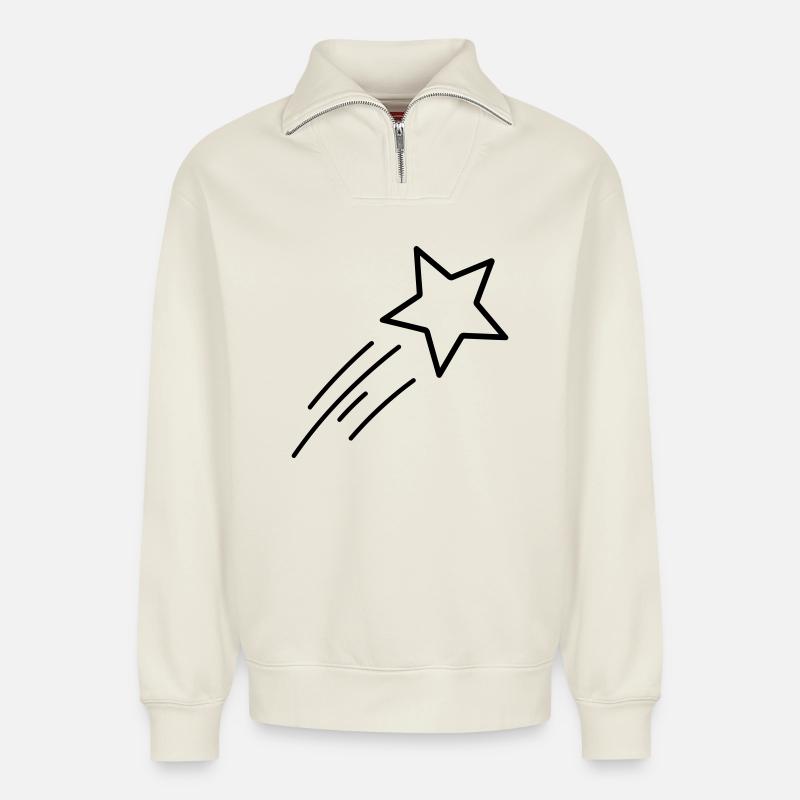 shooting star - Relaxed Unisex Organic Half Zip Sweatshirt – by SPREAD - off white