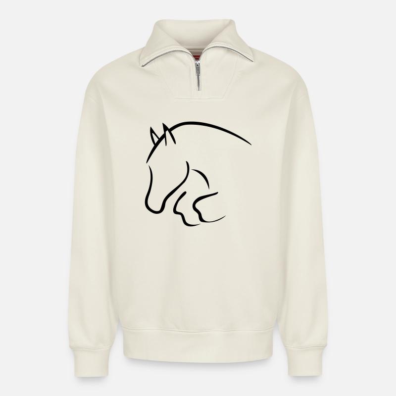 Springpferd - Relaxed Unisex Organic Half Zip Sweatshirt – von SPREAD - Naturweiß
