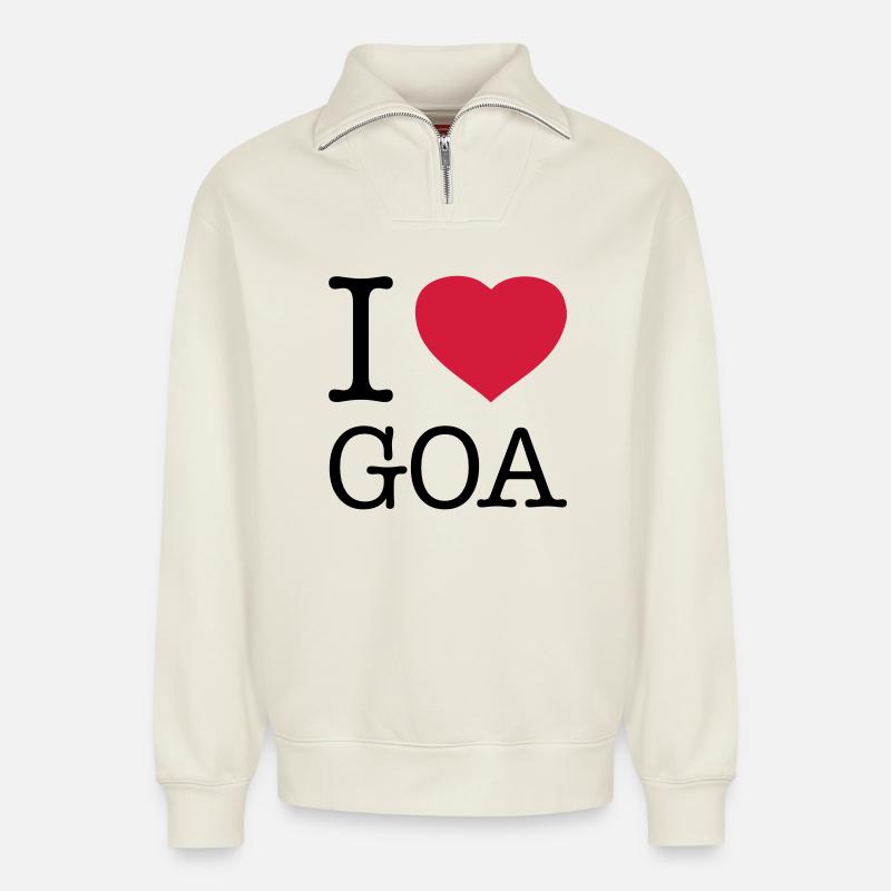 J’AIME GOA Inde - Sweat unisexe décontracté en coton biologique à demi-zip – de SPREAD - blanc cassé