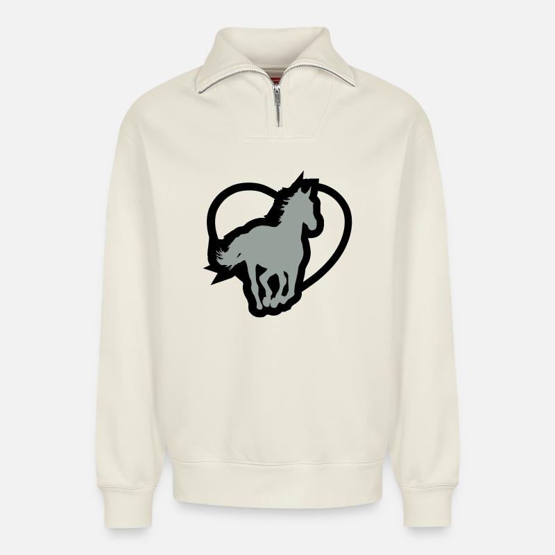 Ein pferd - Relaxed Unisex Organic Half Zip Sweatshirt – von SPREAD - Naturweiß