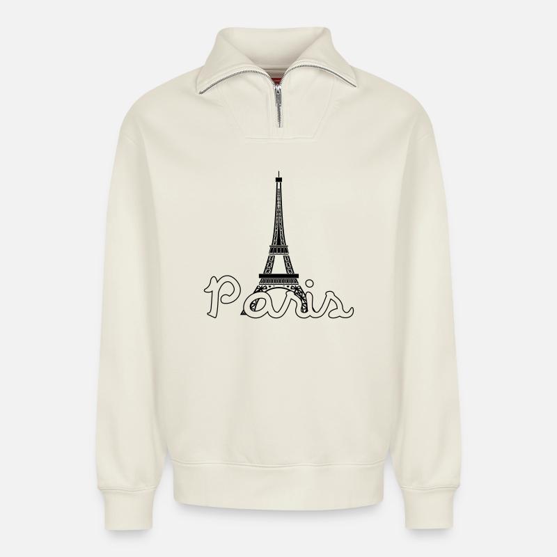 Paris - Relaxed Unisex Organic Half Zip Sweatshirt – von SPREAD - Naturweiß