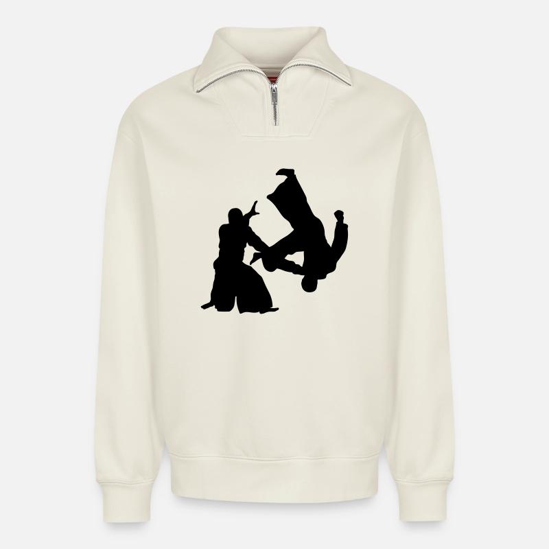 aikido - Relaxed Unisex Organic Half Zip Sweatshirt – by SPREAD - off white