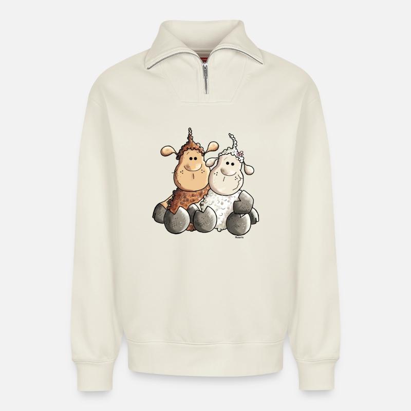 Verliebte Schafe - Schaf - Relaxed Unisex Organic Half Zip Sweatshirt – von SPREAD - Naturweiß