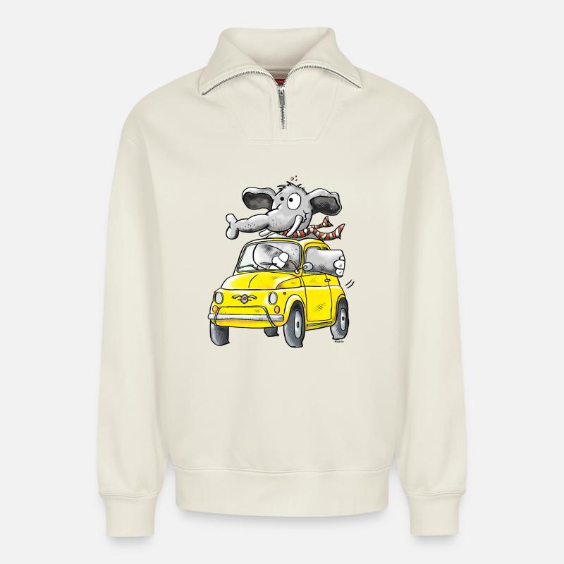 Elefantenrollschuh - Auto - Relaxed Unisex Organic Half Zip Sweatshirt – von SPREAD - Naturweiß