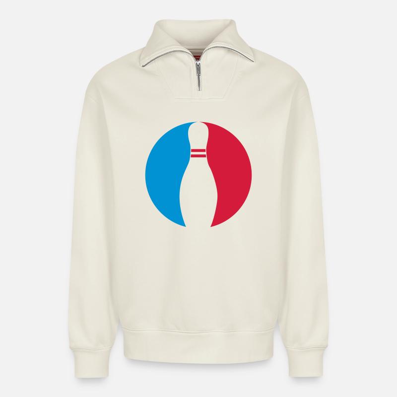 Bowling - Relaxed Unisex Organic Half Zip Sweatshirt – von SPREAD - Naturweiß