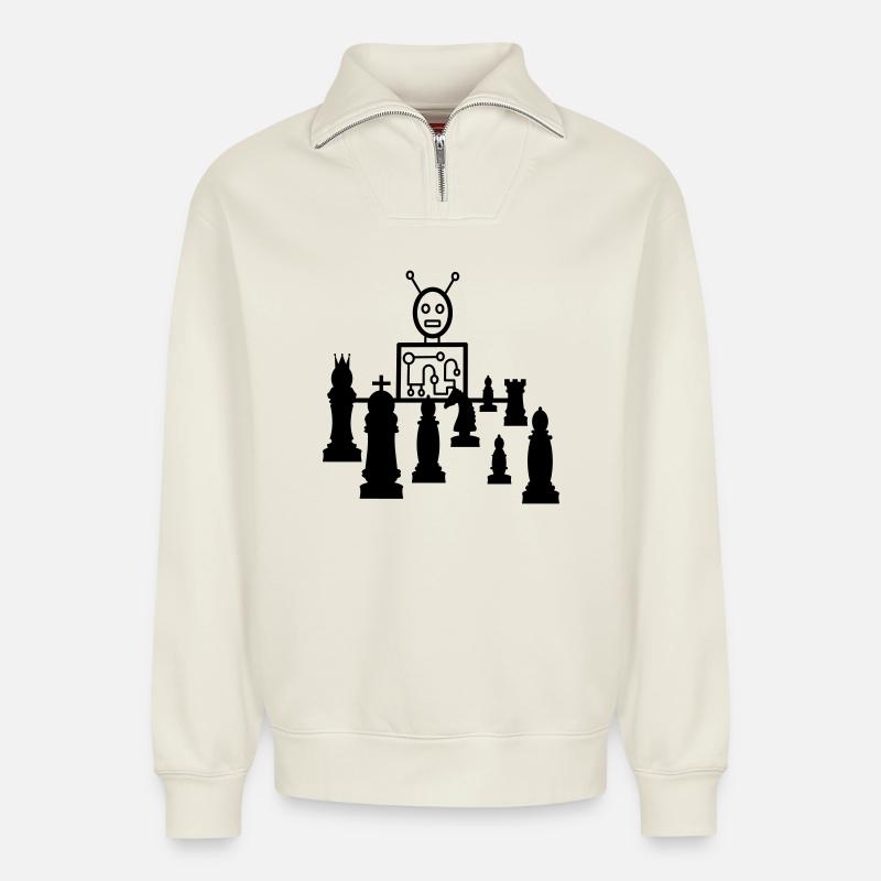 chess - Relaxed Unisex Organic Half Zip Sweatshirt – by SPREAD - off white