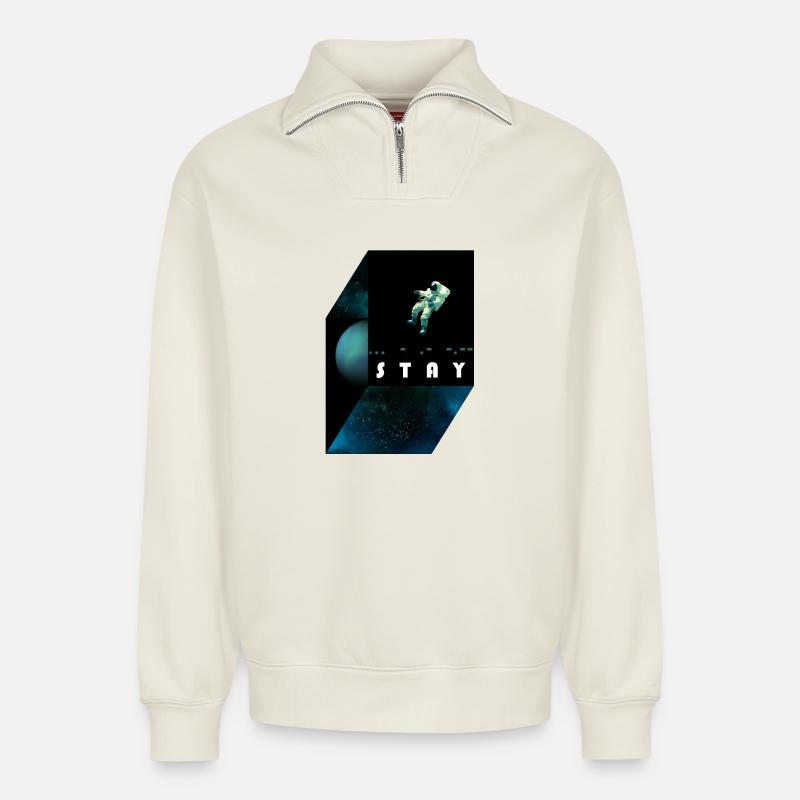 stay / morse code - Relaxed Unisex Organic Half Zip Sweatshirt – by SPREAD - off white