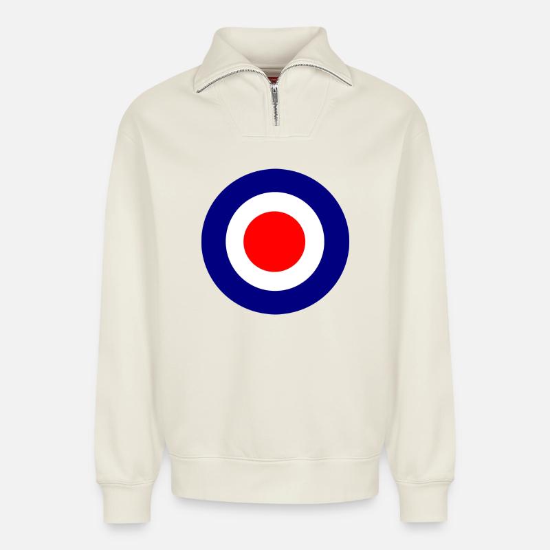 Mod Target Bullseye - Relaxed Unisex Organic Half Zip Sweatshirt – by SPREAD - off white