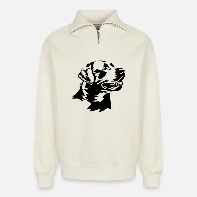 Labrador Kopf - Relaxed Unisex Organic Half Zip Sweatshirt – von SPREAD - Naturweiß