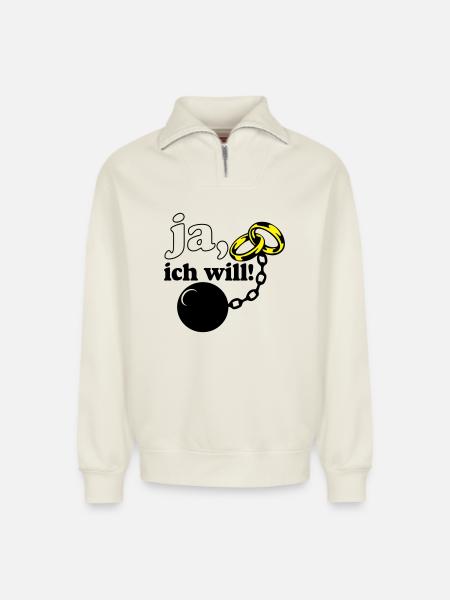 Junggesellenabschied , JGA ja ich will (25) - Relaxed Unisex Organic Half Zip Sweatshirt – von SPREAD - Naturweiß