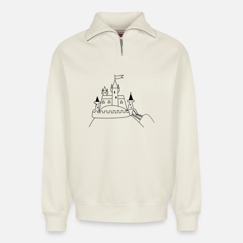 Schloss - Relaxed Unisex Organic Half Zip Sweatshirt – von SPREAD - Naturweiß