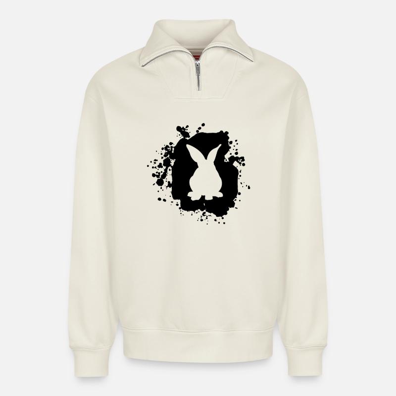 Lapin lapin - Sweat unisexe décontracté en coton biologique à demi-zip – de SPREAD - blanc cassé