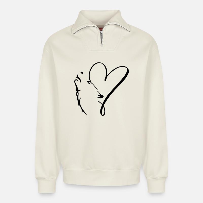 Wolf, she-wolf - Relaxed Unisex Organic Half Zip Sweatshirt – by SPREAD - off white
