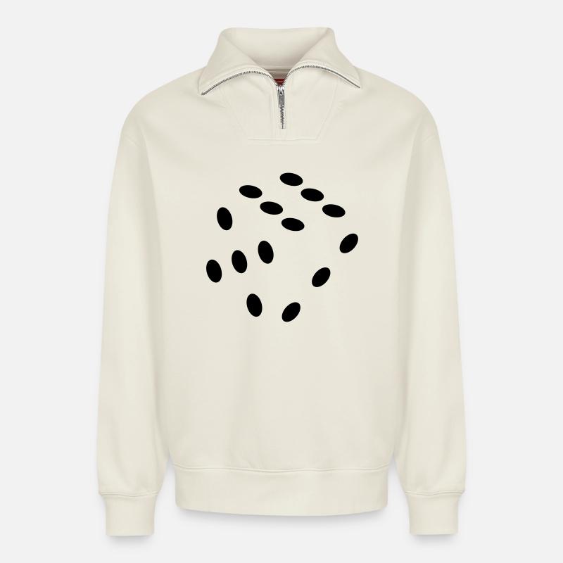 Dés, dés. Jeu, jeu, argent - Sweat unisexe décontracté en coton biologique à demi-zip – de SPREAD - blanc cassé