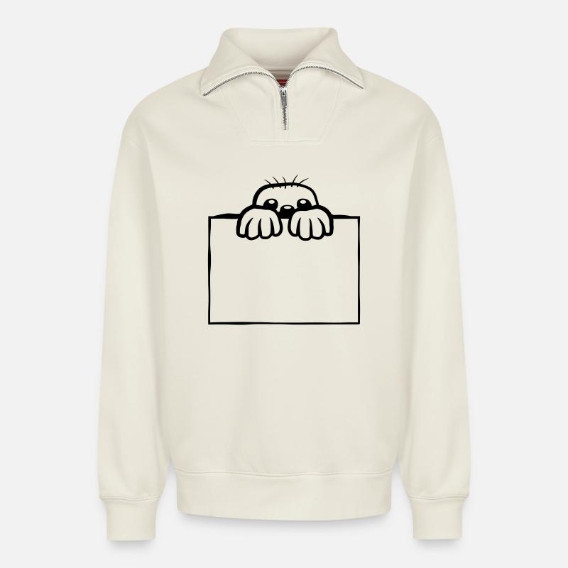 Shield Mole Design - Relaxed Unisex Organic Half Zip Sweatshirt – by SPREAD - off white