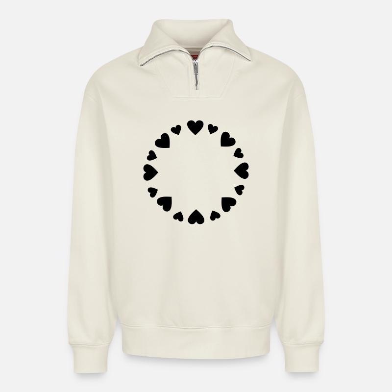 Hearts circle big small - Relaxed Unisex Organic Half Zip Sweatshirt – by SPREAD - off white