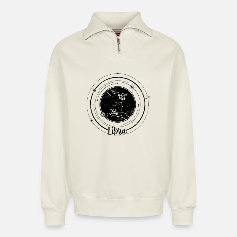 Midnight Starburst Emblem - Relaxed Unisex Organic Half Zip Sweatshirt – von SPREAD - Naturweiß
