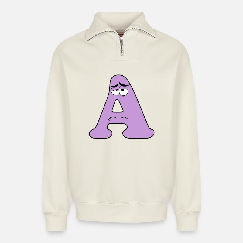 A - Sweat unisexe décontracté en coton biologique à demi-zip – de SPREAD - blanc cassé