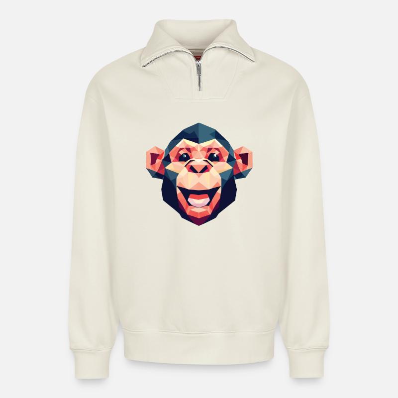 Polygon Monkey - Relaxed Unisex Organic Half Zip Sweatshirt – by SPREAD - off white