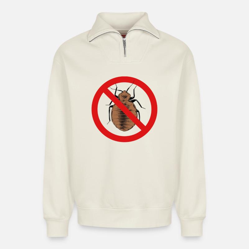 bed bug, bed bug - Relaxed Unisex Organic Half Zip Sweatshirt – by SPREAD - off white