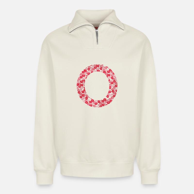 Lettre O - cadeau initial - Sweat unisexe décontracté en coton biologique à demi-zip – de SPREAD - blanc cassé