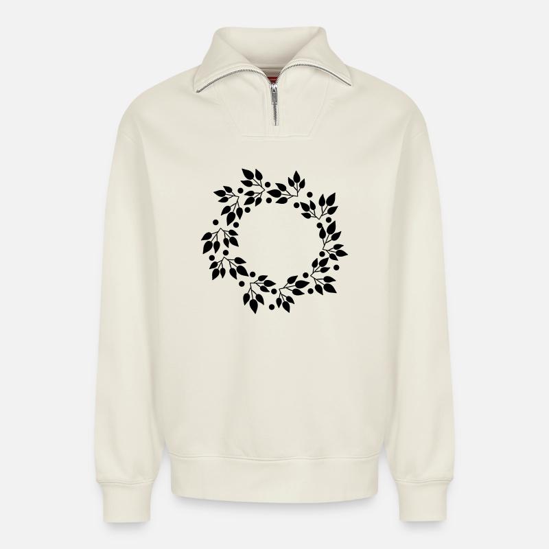 Wreath - Relaxed Unisex Organic Half Zip Sweatshirt – by SPREAD - off white