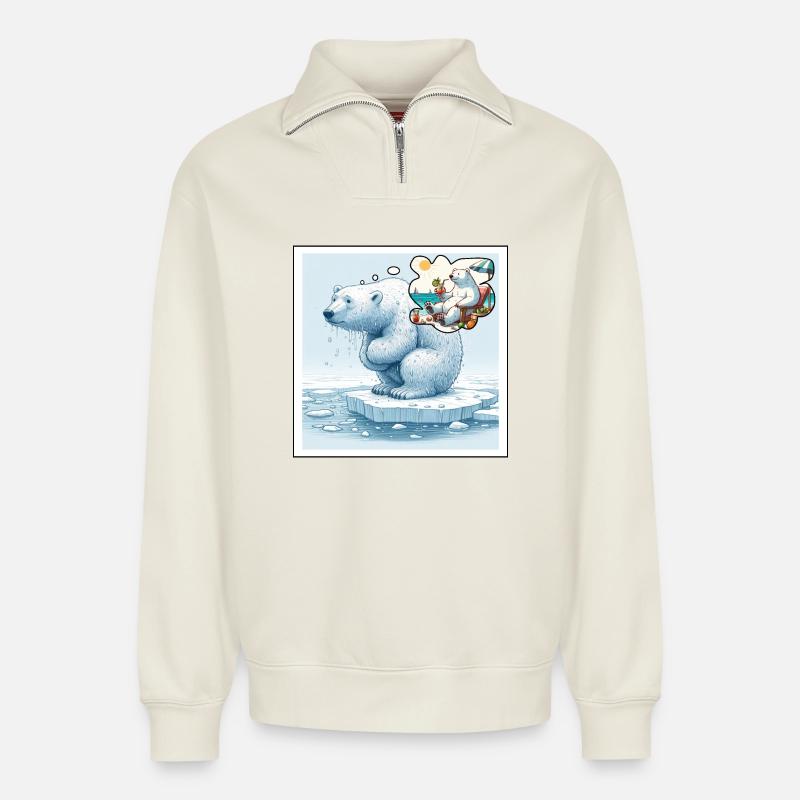 Eisbär - Relaxed Unisex Organic Half Zip Sweatshirt – von SPREAD - Naturweiß