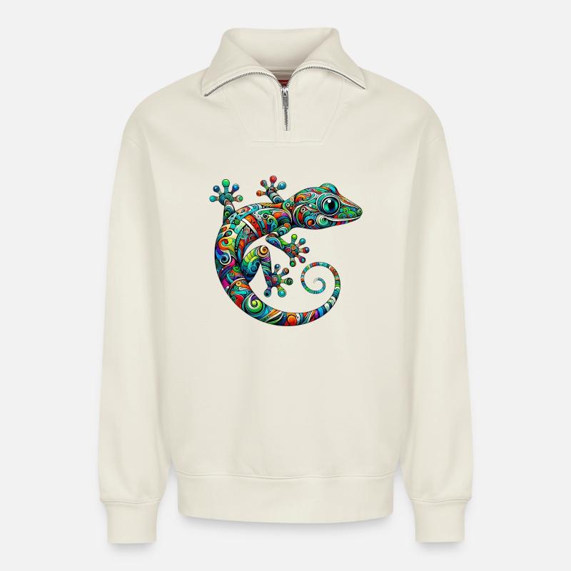 Gecko - Relaxed Unisex Organic Half Zip Sweatshirt – von SPREAD - Naturweiß