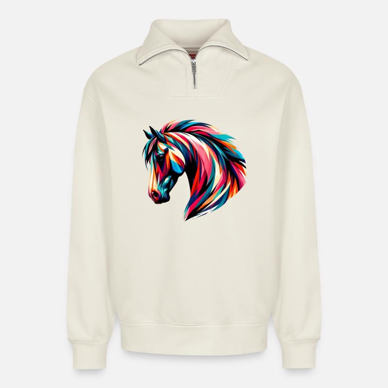 Pferd - Relaxed Unisex Organic Half Zip Sweatshirt – von SPREAD - Naturweiß