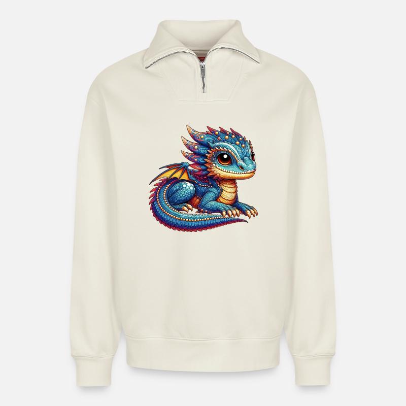 Dragon - Relaxed Unisex Organic Half Zip Sweatshirt – by SPREAD - off white