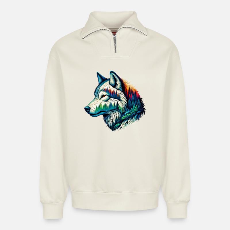 Wolf - Relaxed Unisex Organic Half Zip Sweatshirt – von SPREAD - Naturweiß