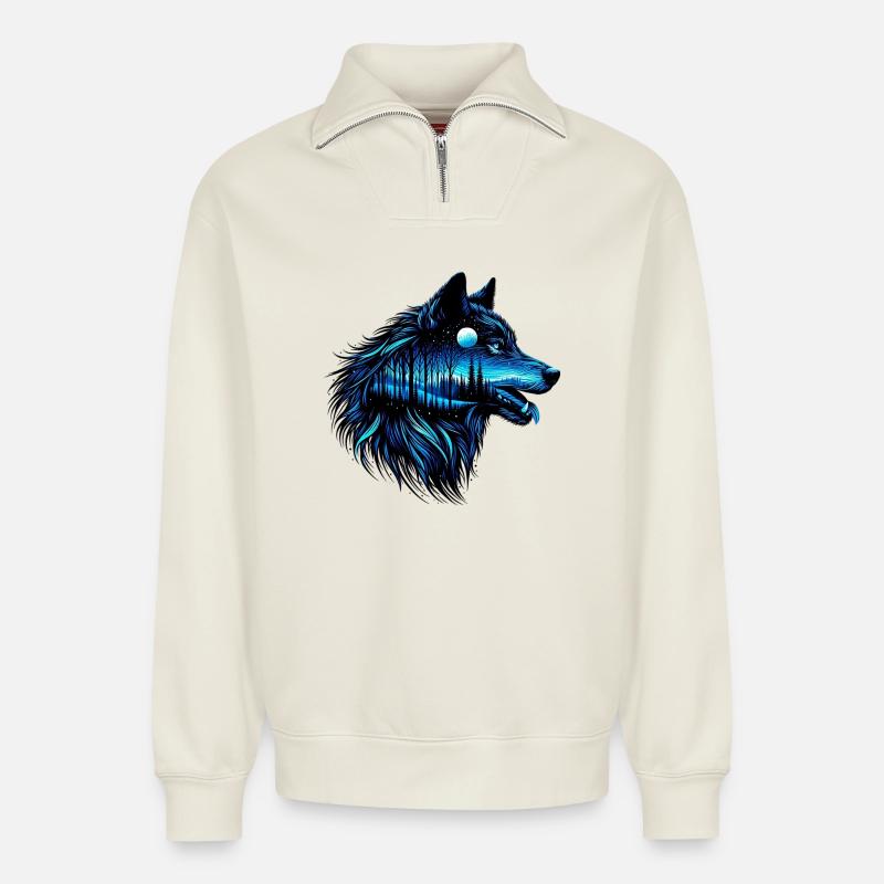Wolf - Relaxed Unisex Organic Half Zip Sweatshirt – by SPREAD - off white