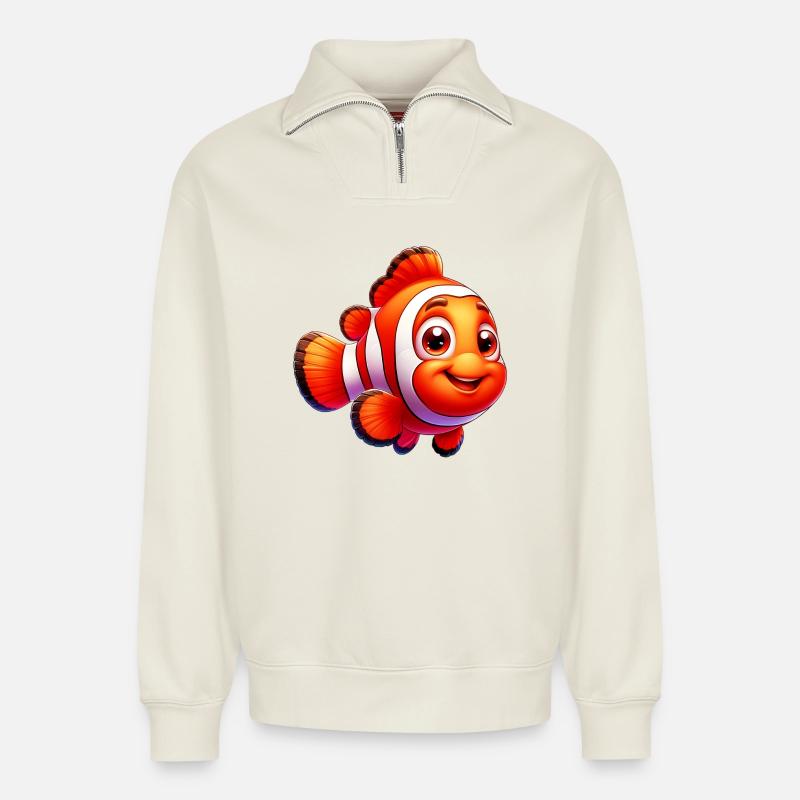 Clownfisch - Relaxed Unisex Organic Half Zip Sweatshirt – von SPREAD - Naturweiß