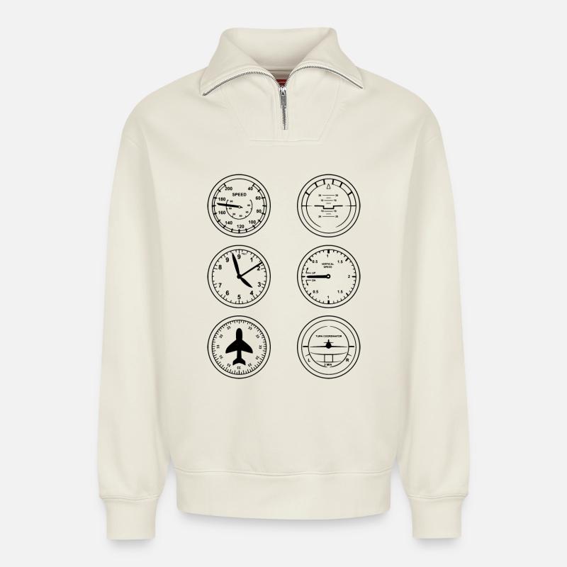 Flight Instruments - Relaxed Unisex Organic Half Zip Sweatshirt – by SPREAD - off white
