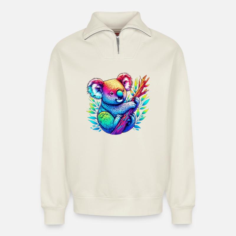 Koala - Relaxed Unisex Organic Half Zip Sweatshirt – von SPREAD - Naturweiß