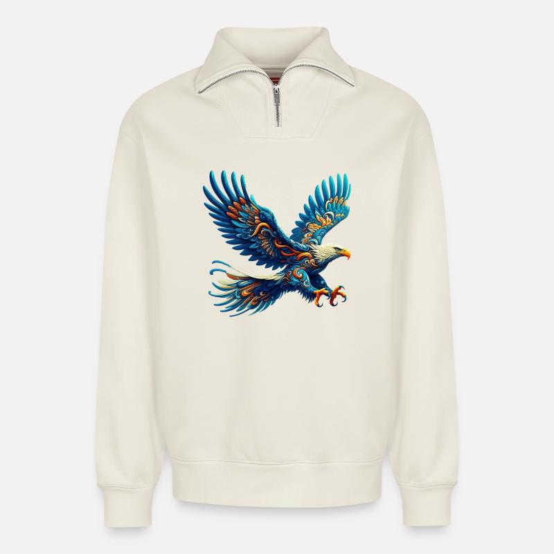 Eagle - Relaxed Unisex Organic Half Zip Sweatshirt – by SPREAD - off white